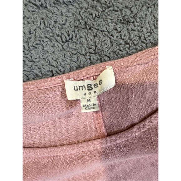 Umgee Women's M Linen Blend Pink Leopard High Low Frayed Hem Top Boho Lagen Look - Picture 2 of 9